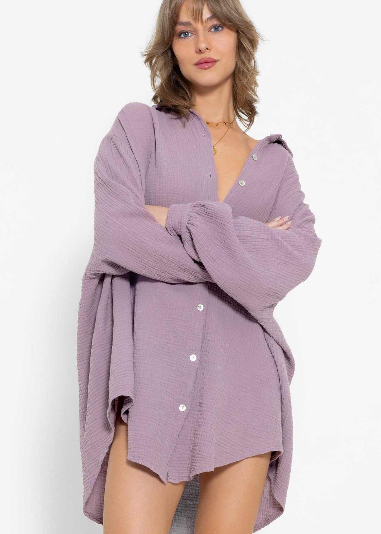 Musselin Bluse oversize - violett