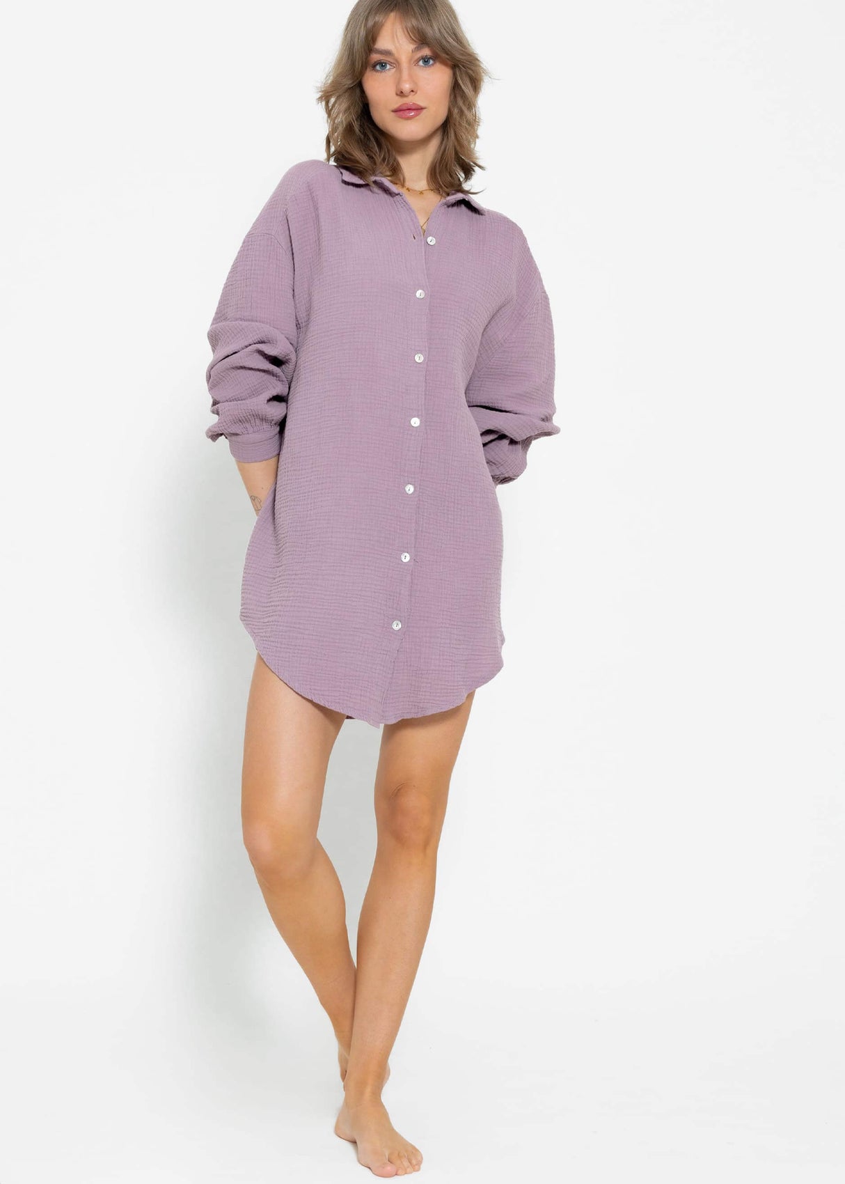 Musselin Bluse oversize - violett