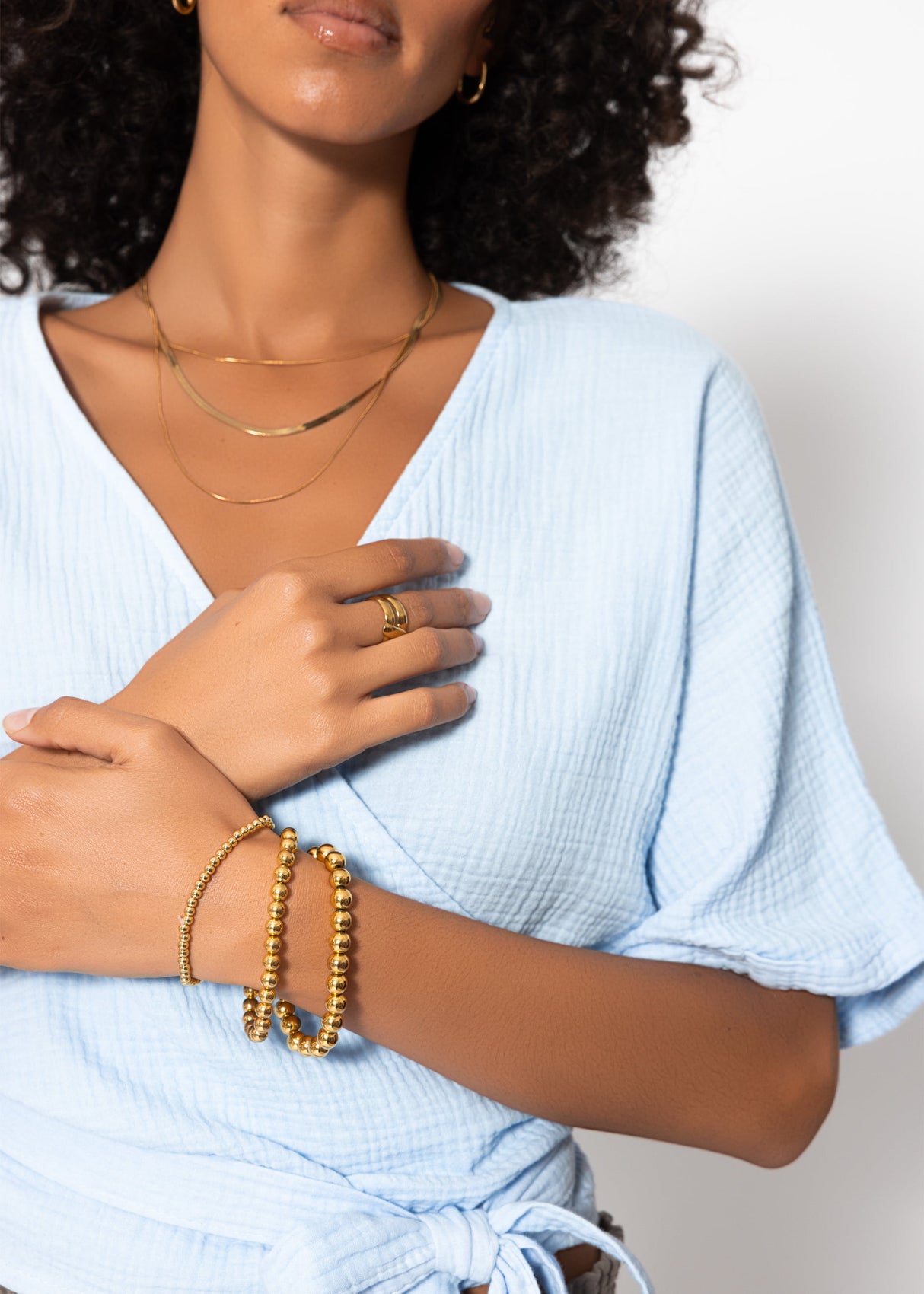 Musselin Bluse zum Wickeln - hellblau