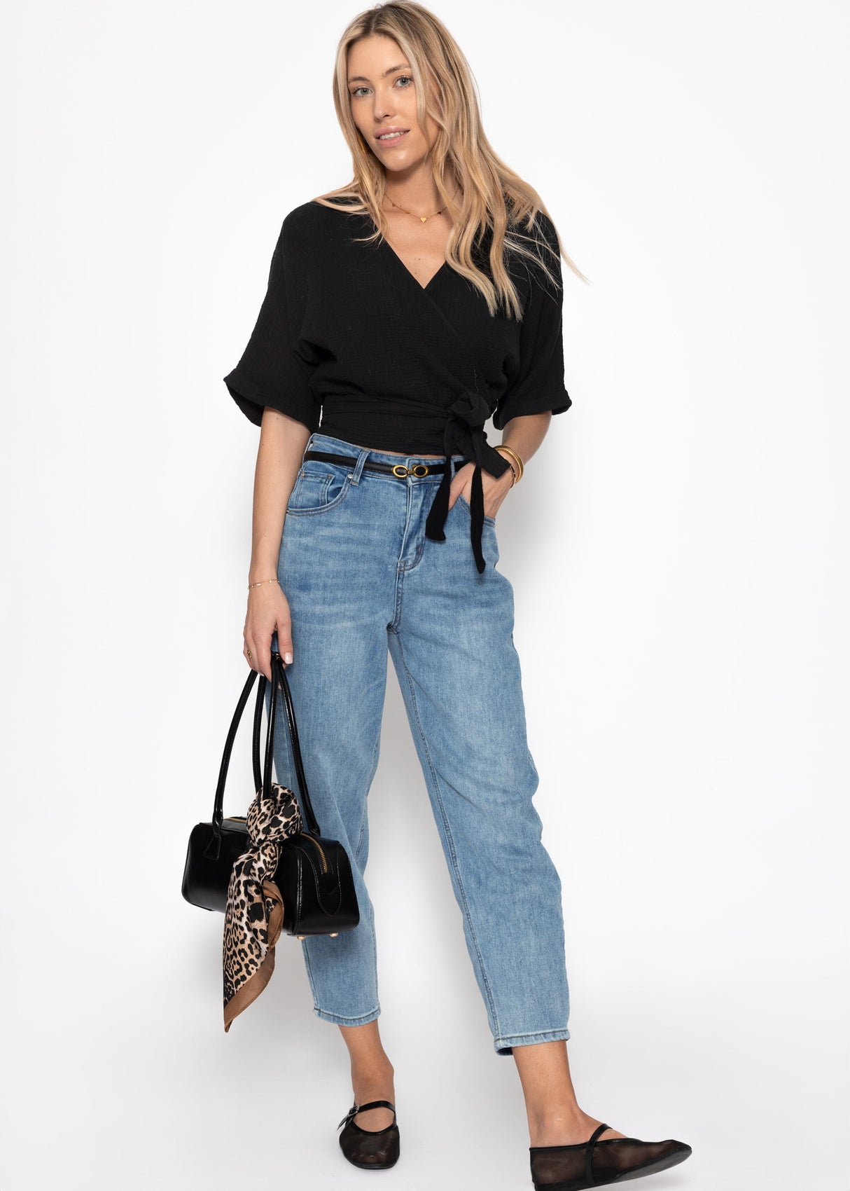 Muslin wrap blouse - black