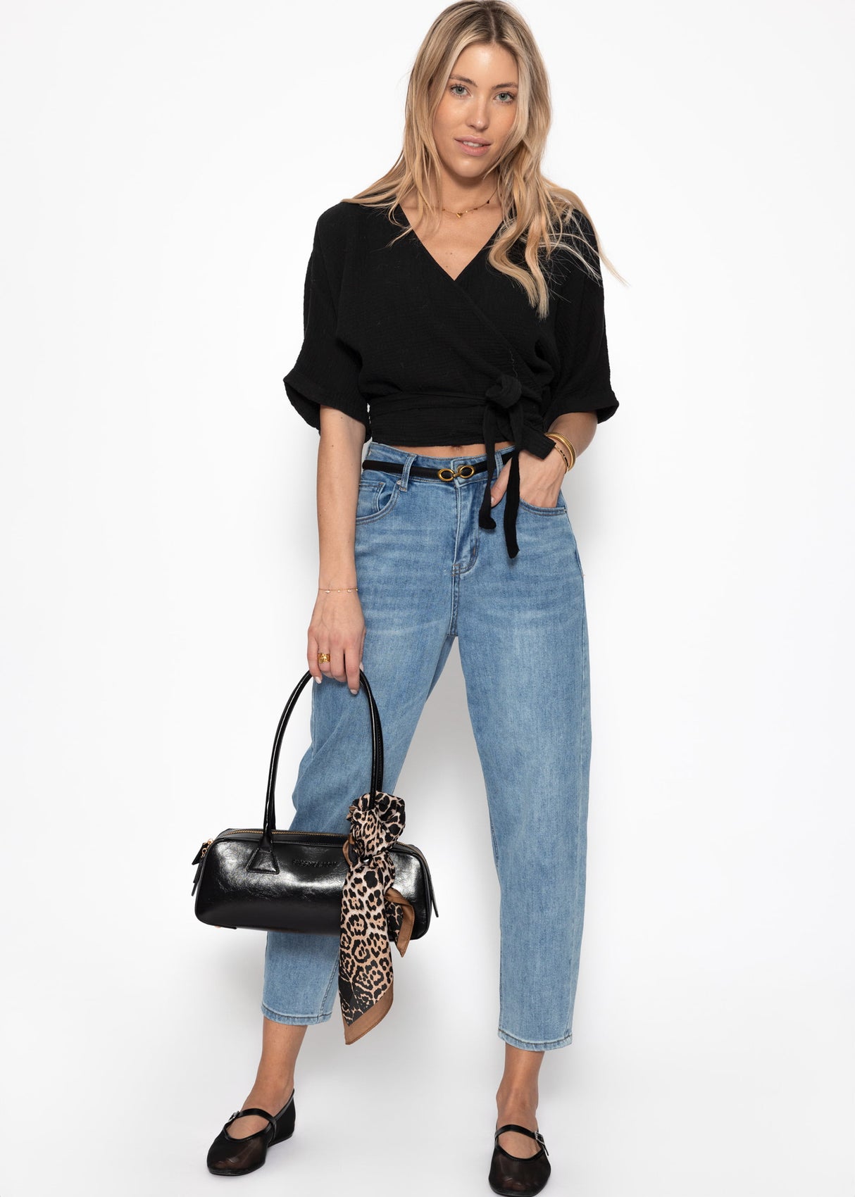 Muslin wrap blouse - black