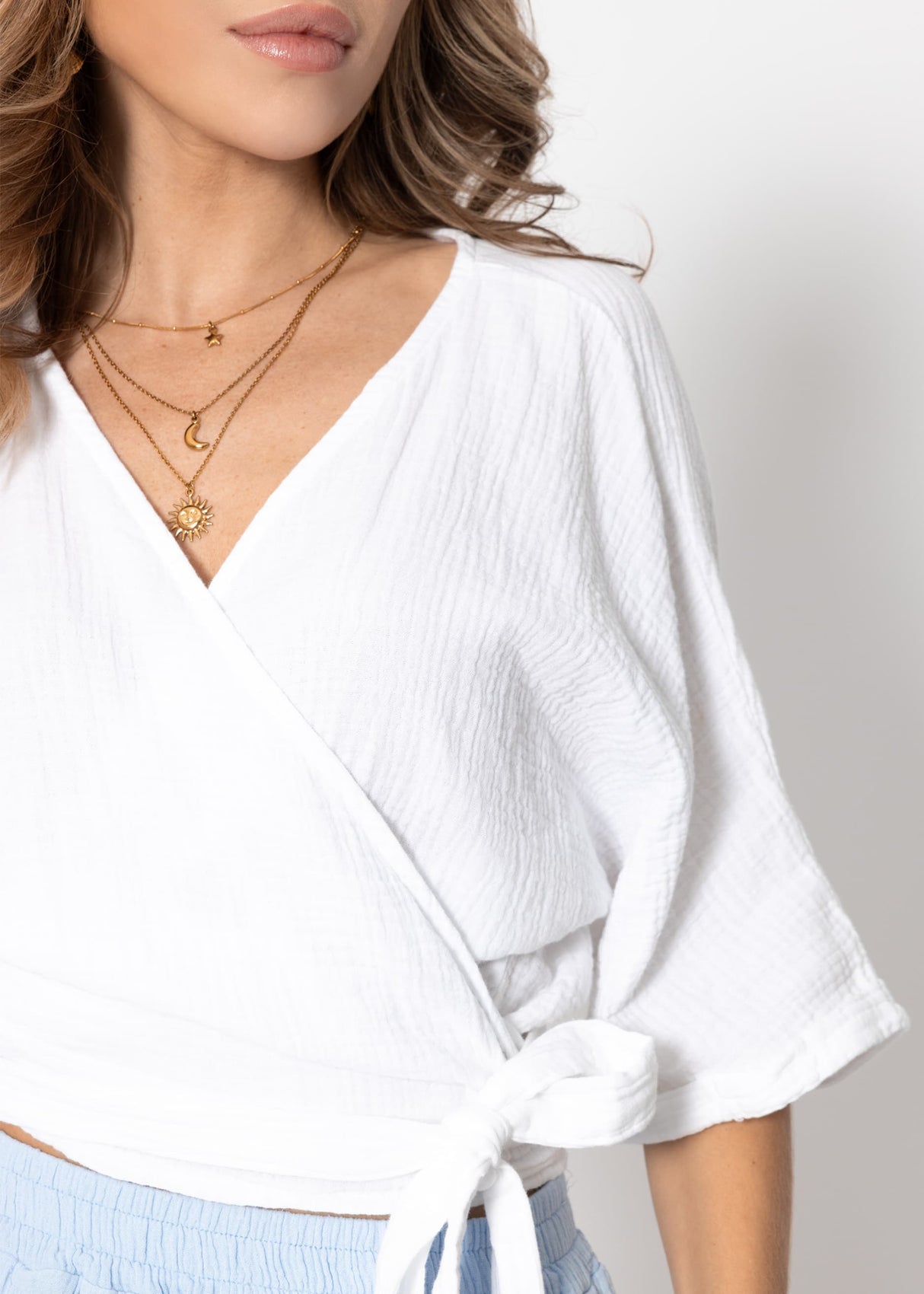 Musselin Bluse zum Wickeln - weiß