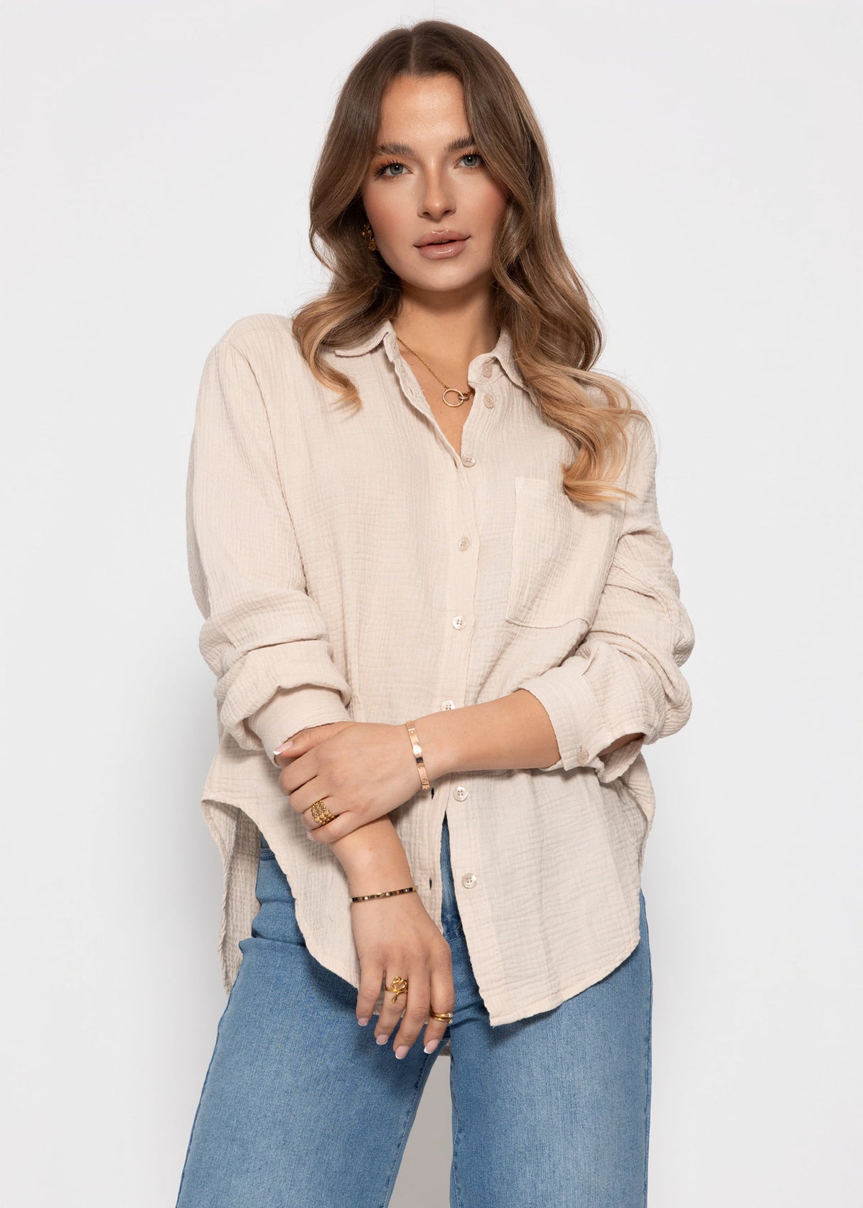 Musselin Hemdbluse - beige
