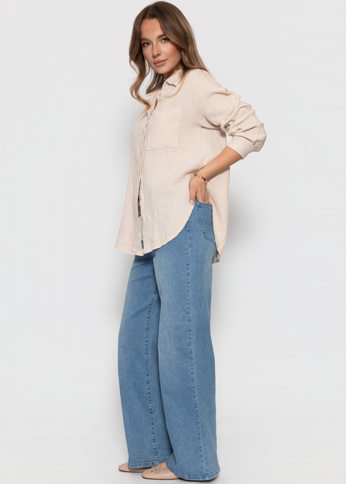 Musselin Hemdbluse - beige