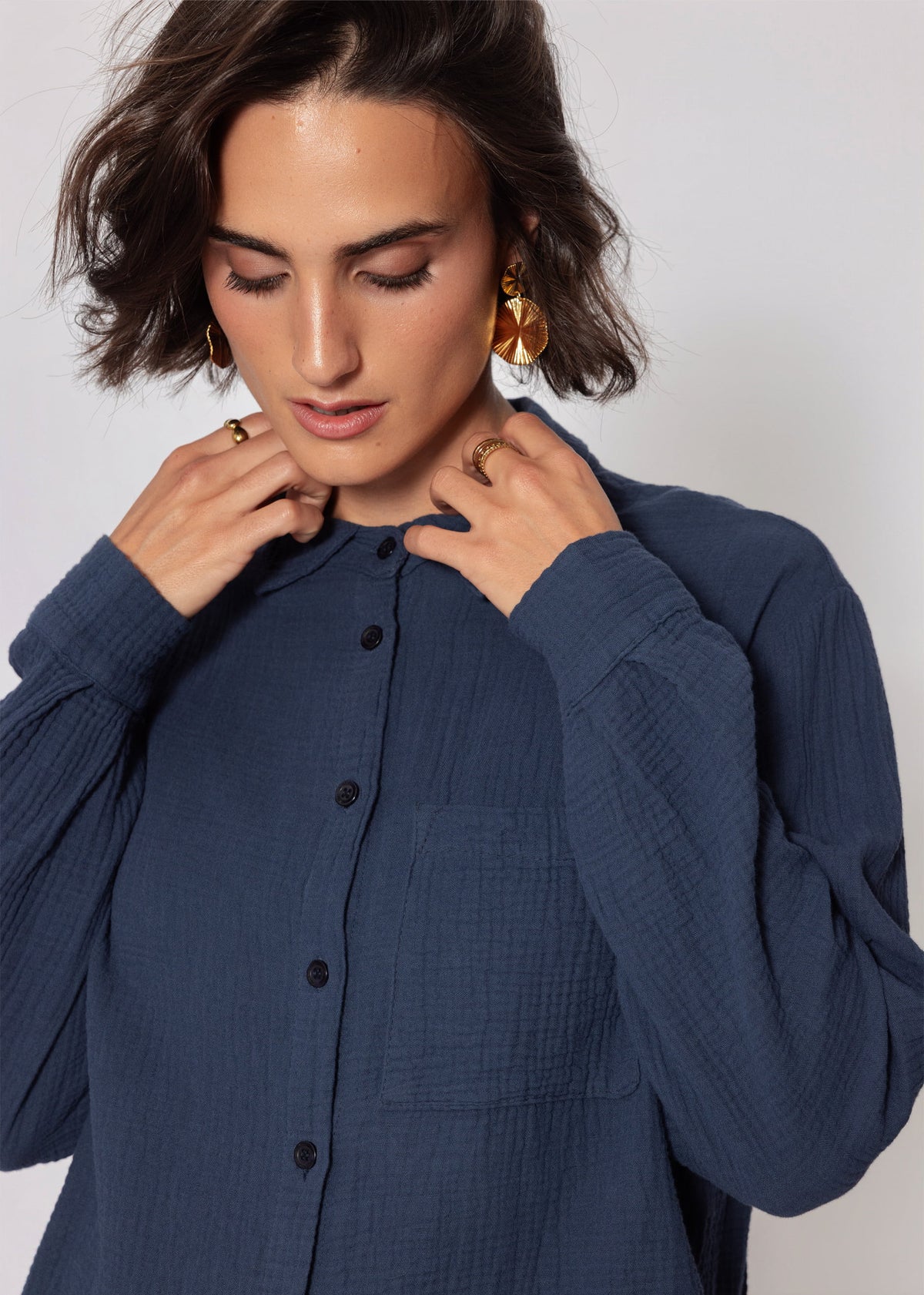 Musselin Hemdbluse - dunkelblau