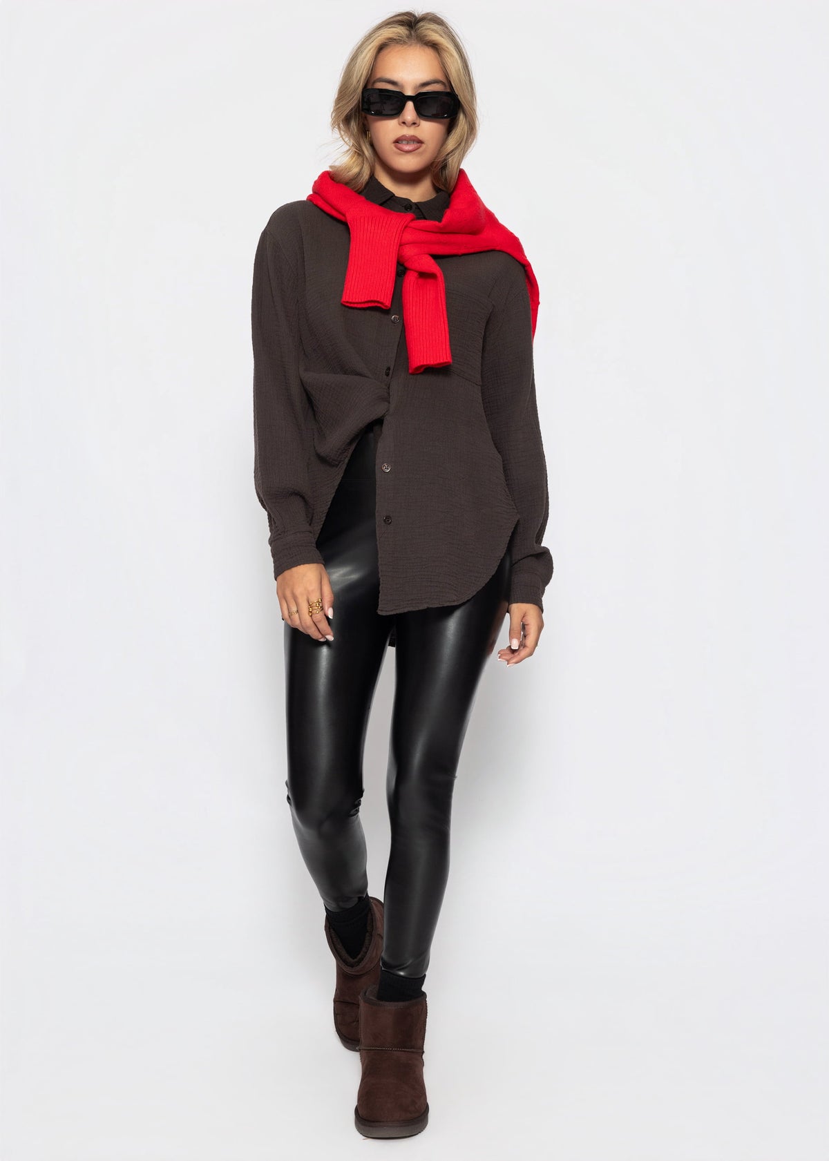 Musselin Hemdbluse - schokobraun