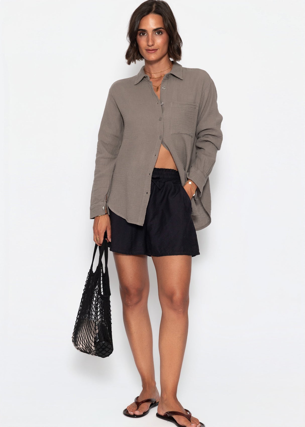 Musselin Hemdbluse - taupe