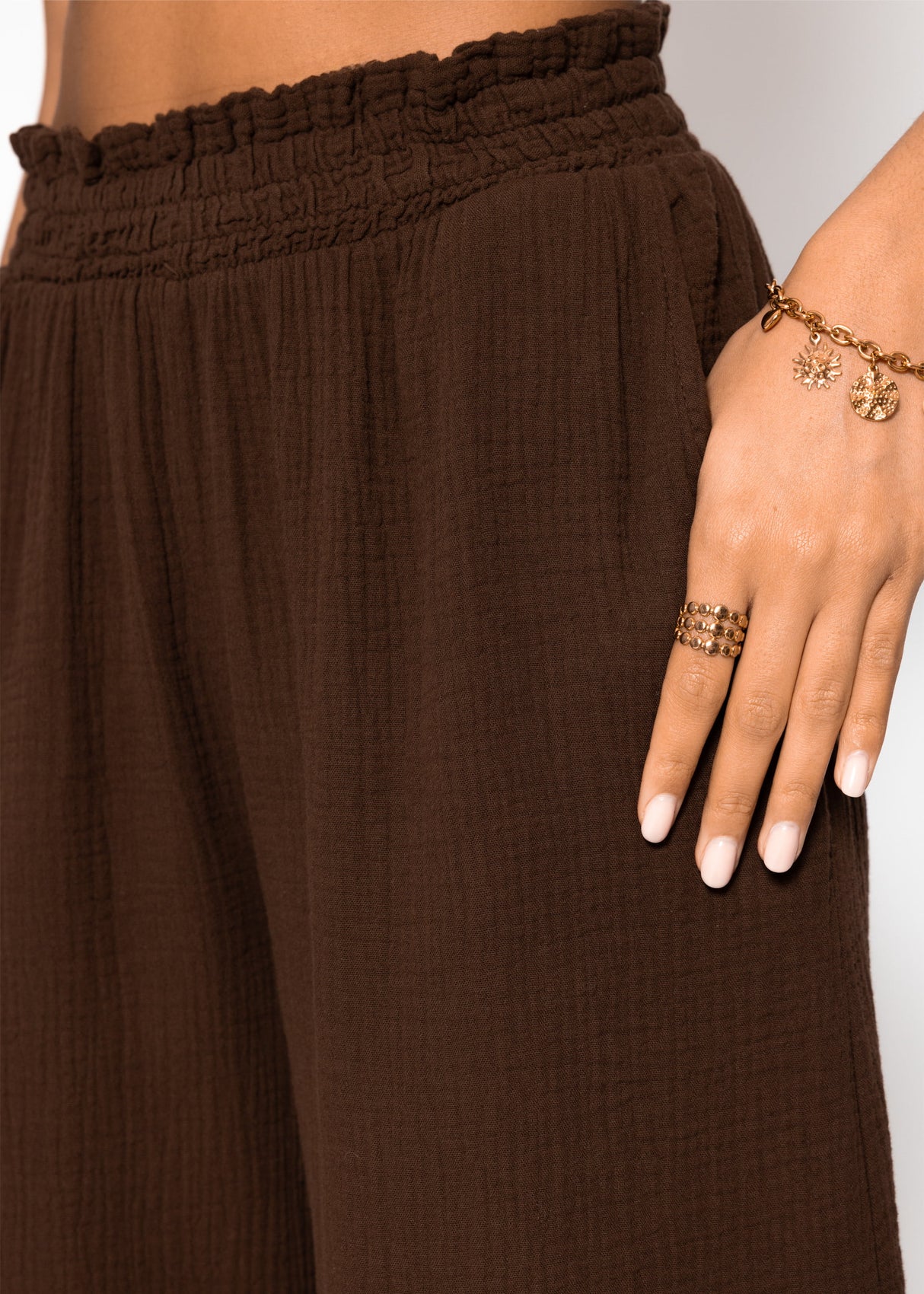 Muslin wide-leg pants - brown