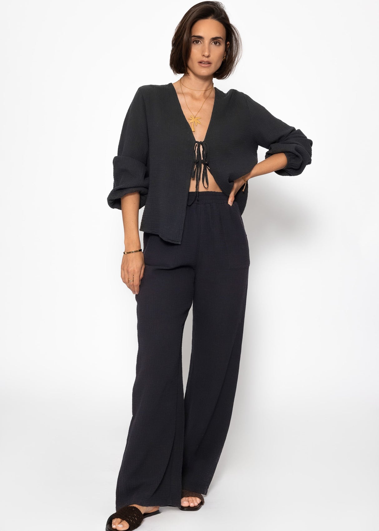 Musselin Hose - schwarz