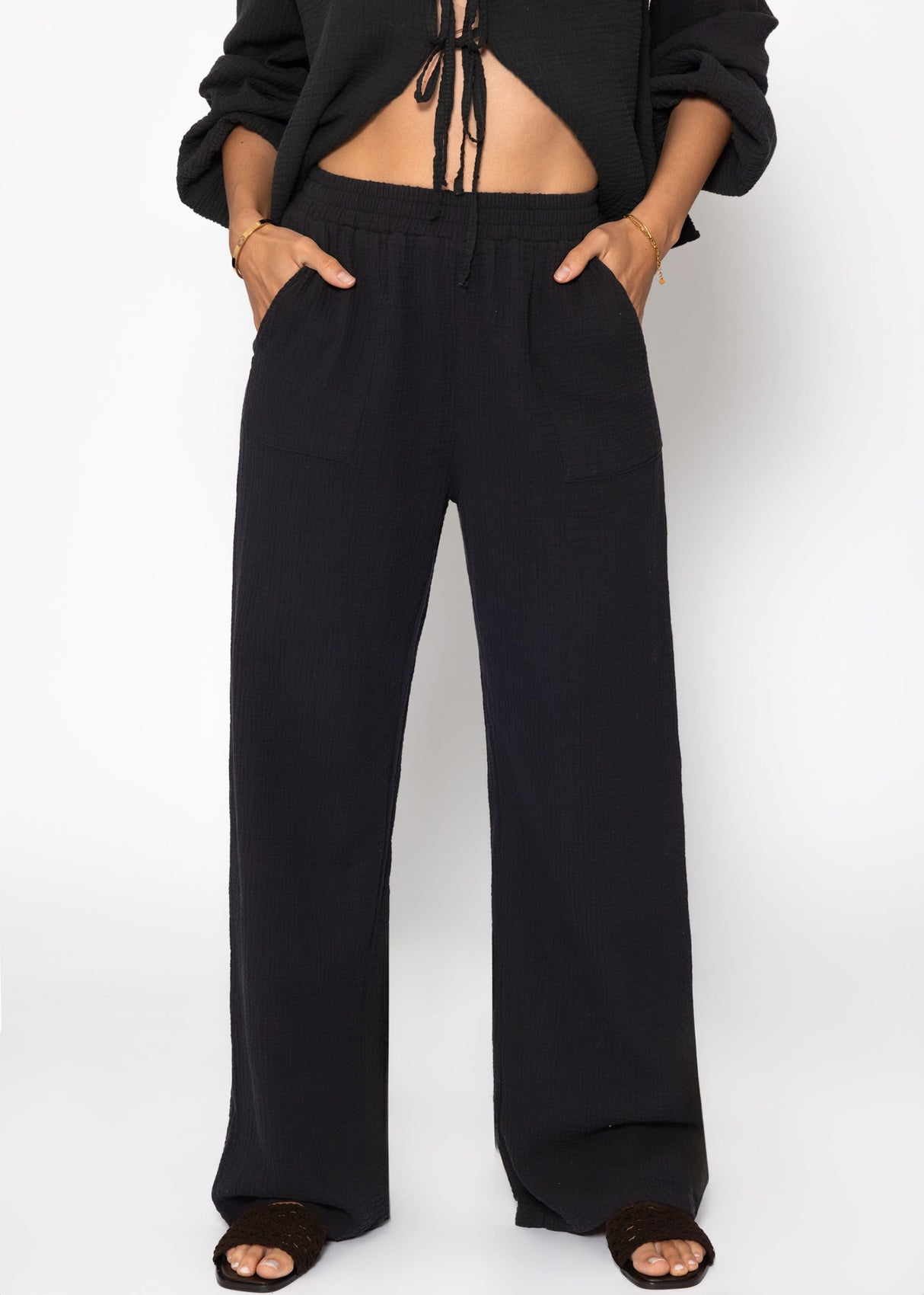 Musselin Hose - schwarz