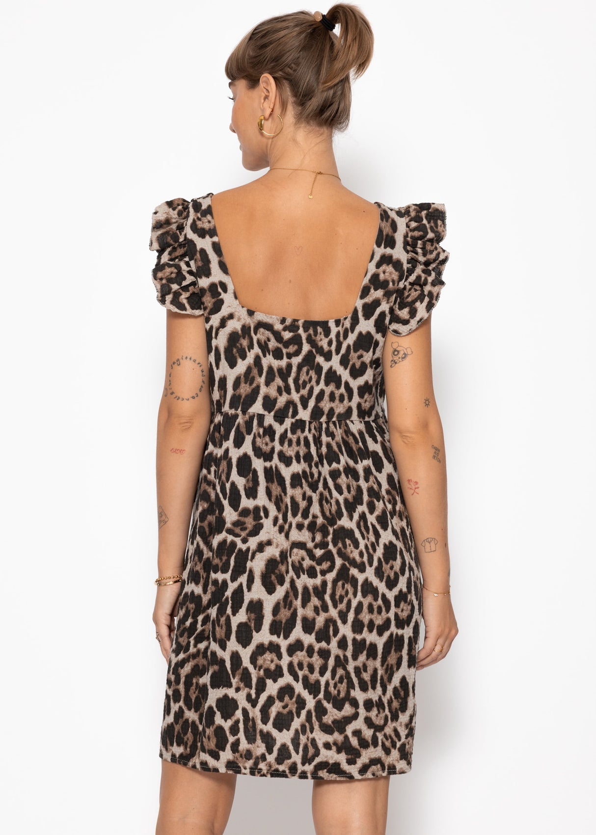 Musselinkleid mit Leo-Print - beige