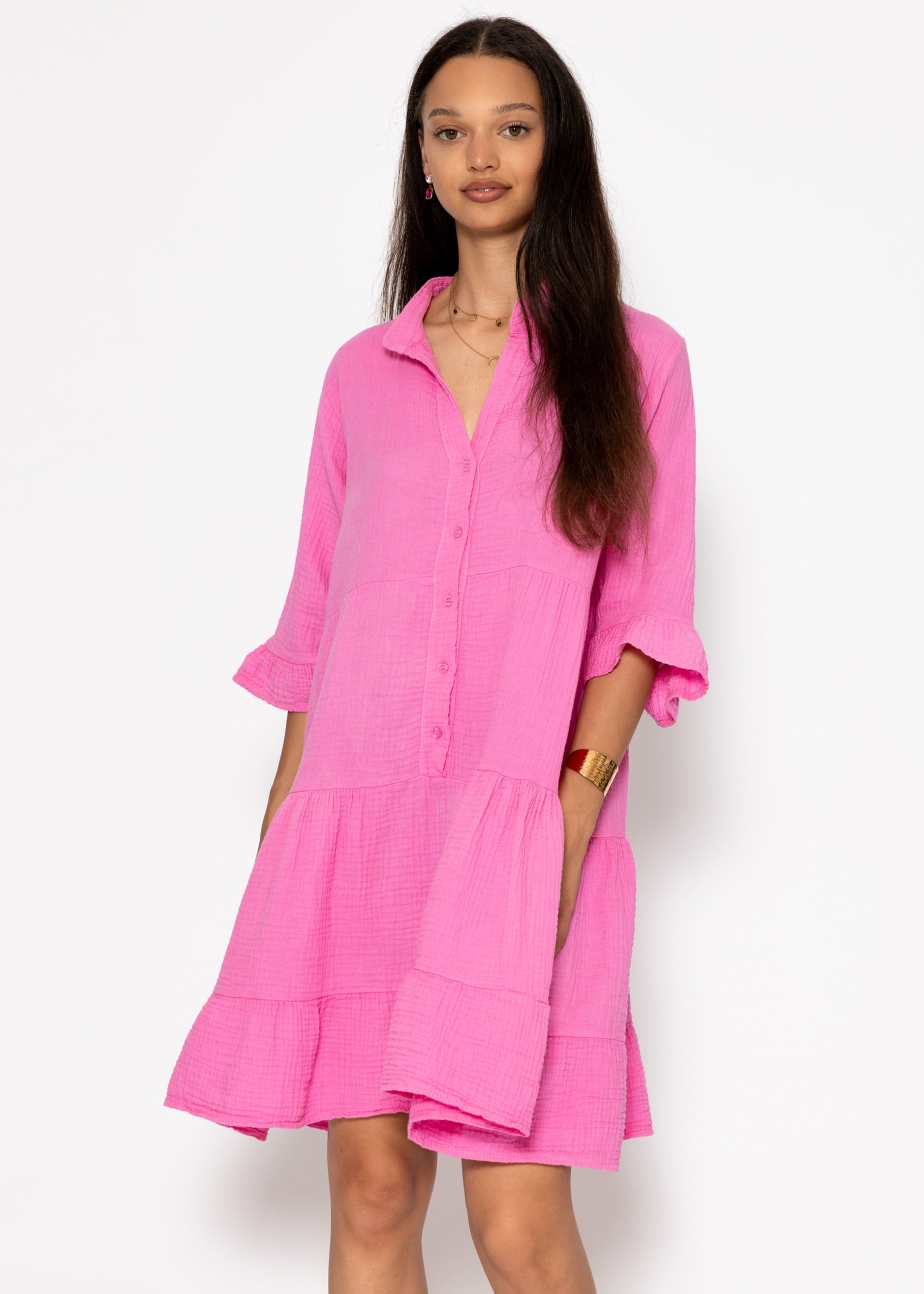 Musselin dress with ruffles - pink