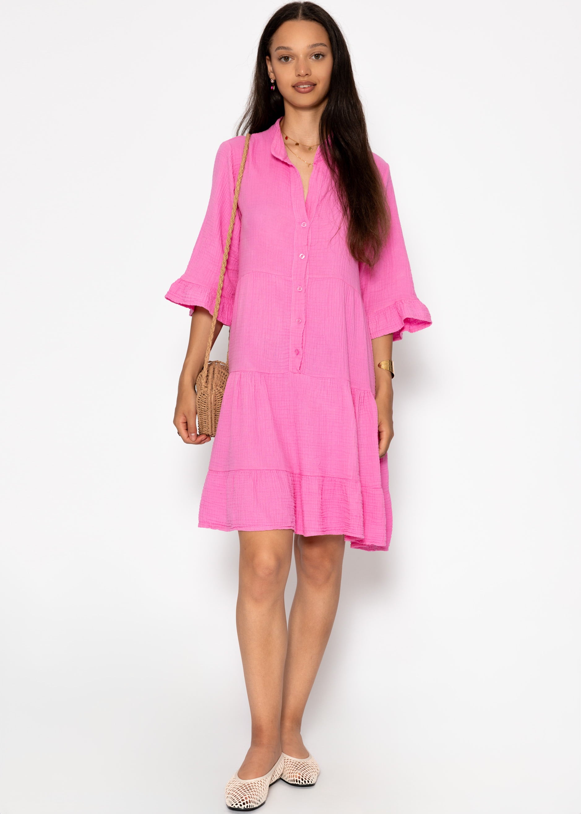 Musselin dress with ruffles - pink
