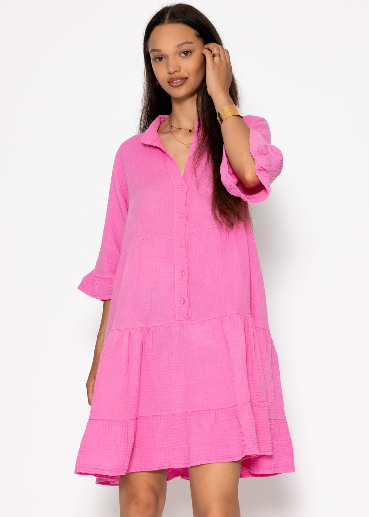 Musselin dress with ruffles - pink