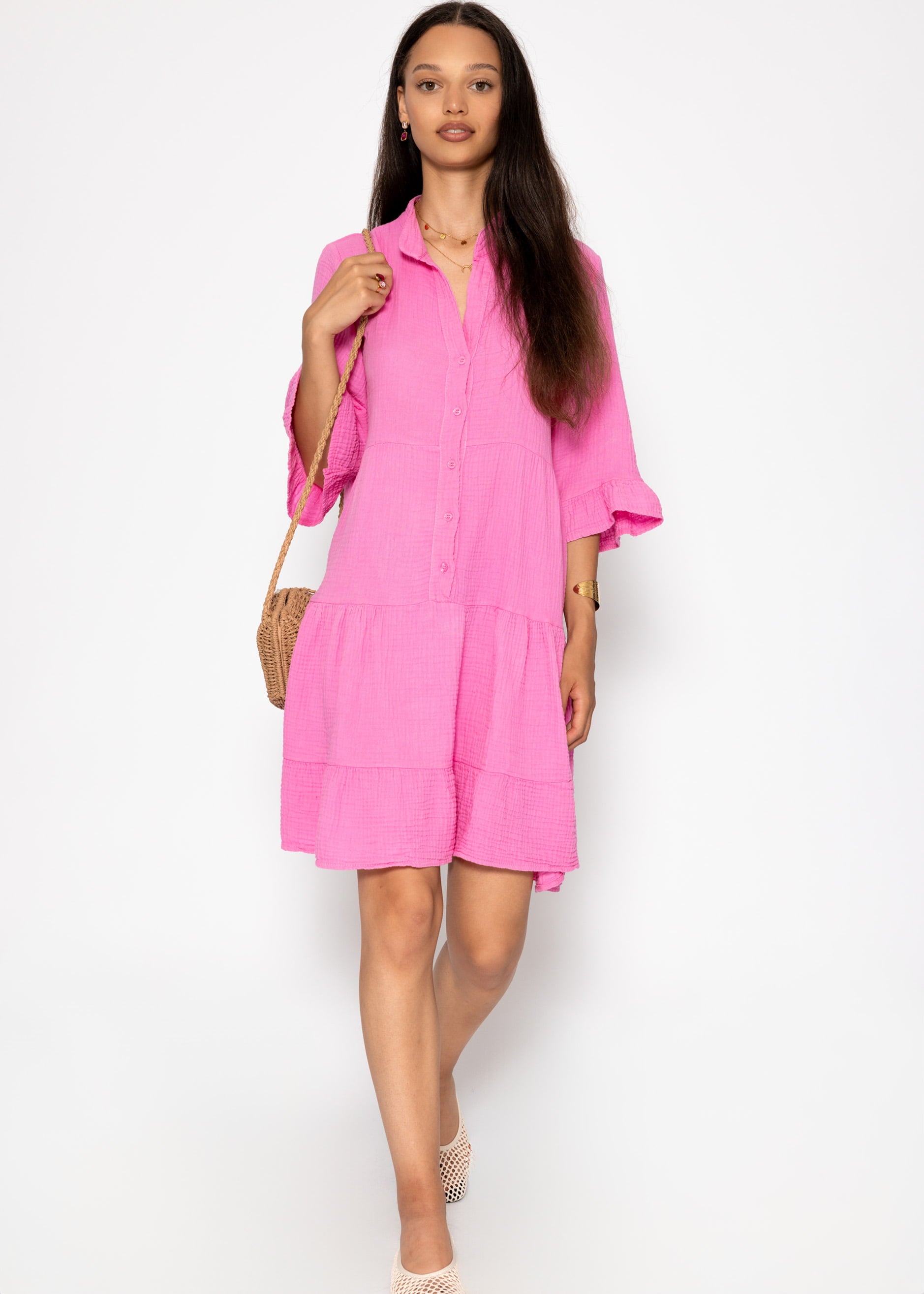 Musselin dress with ruffles - pink