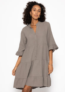 Musselin dress with ruffles - taupe