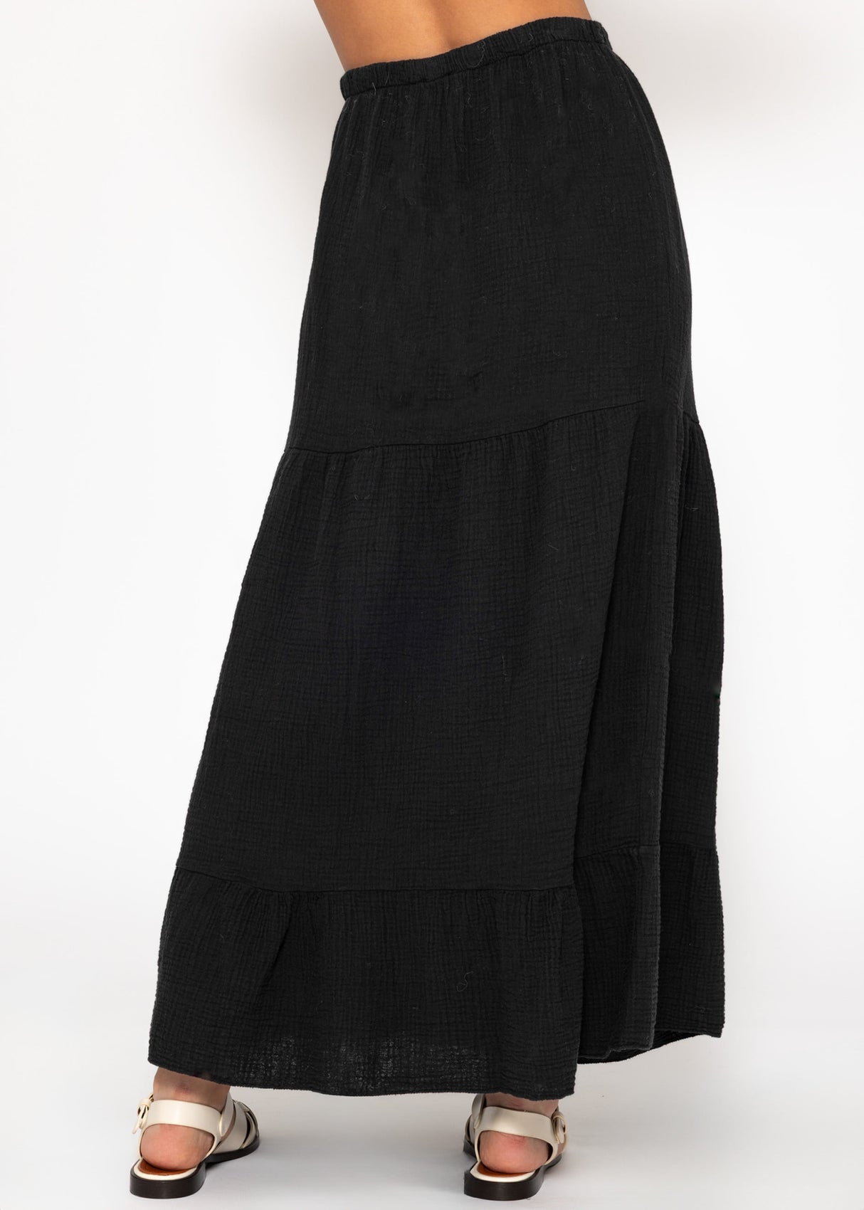 Musselin Maxi Rock mit Volants - schwarz