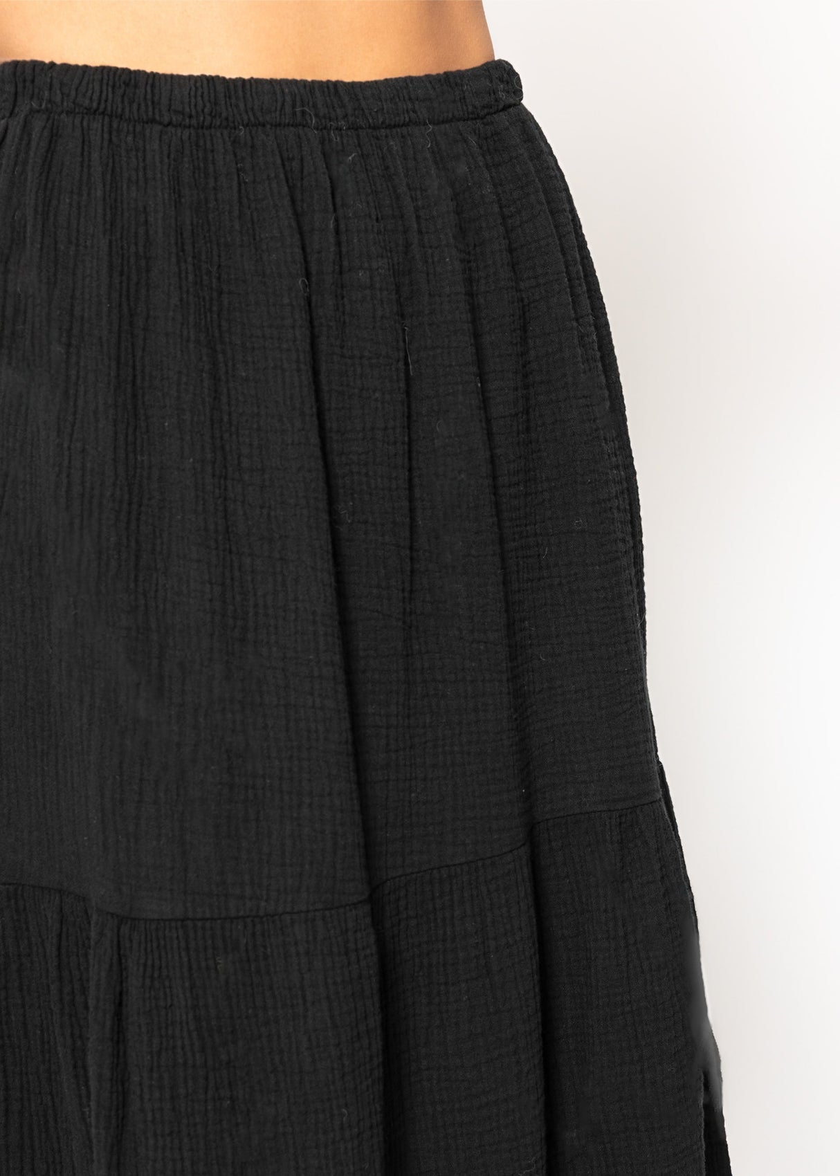 Musselin Maxi Rock mit Volants - schwarz