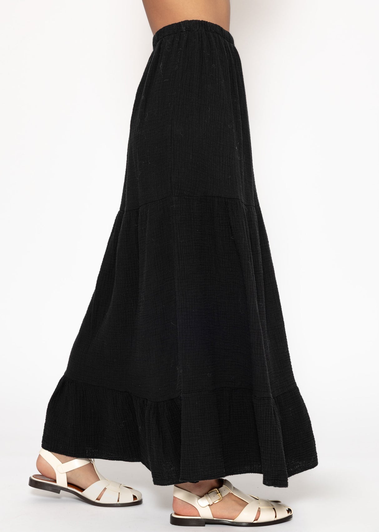 Musselin Maxi Rock mit Volants - schwarz