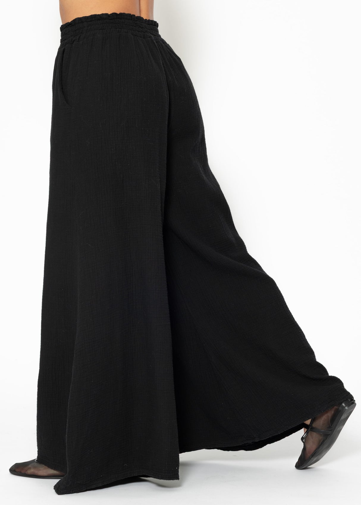 Muslin wide-leg pants - black