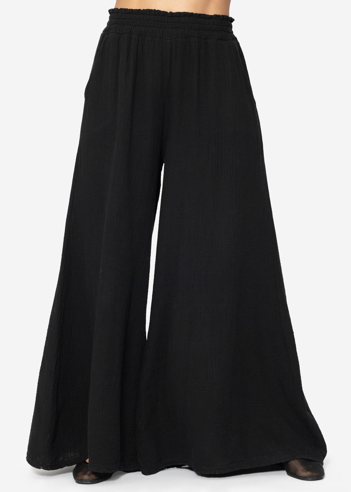 Muslin wide-leg pants - black