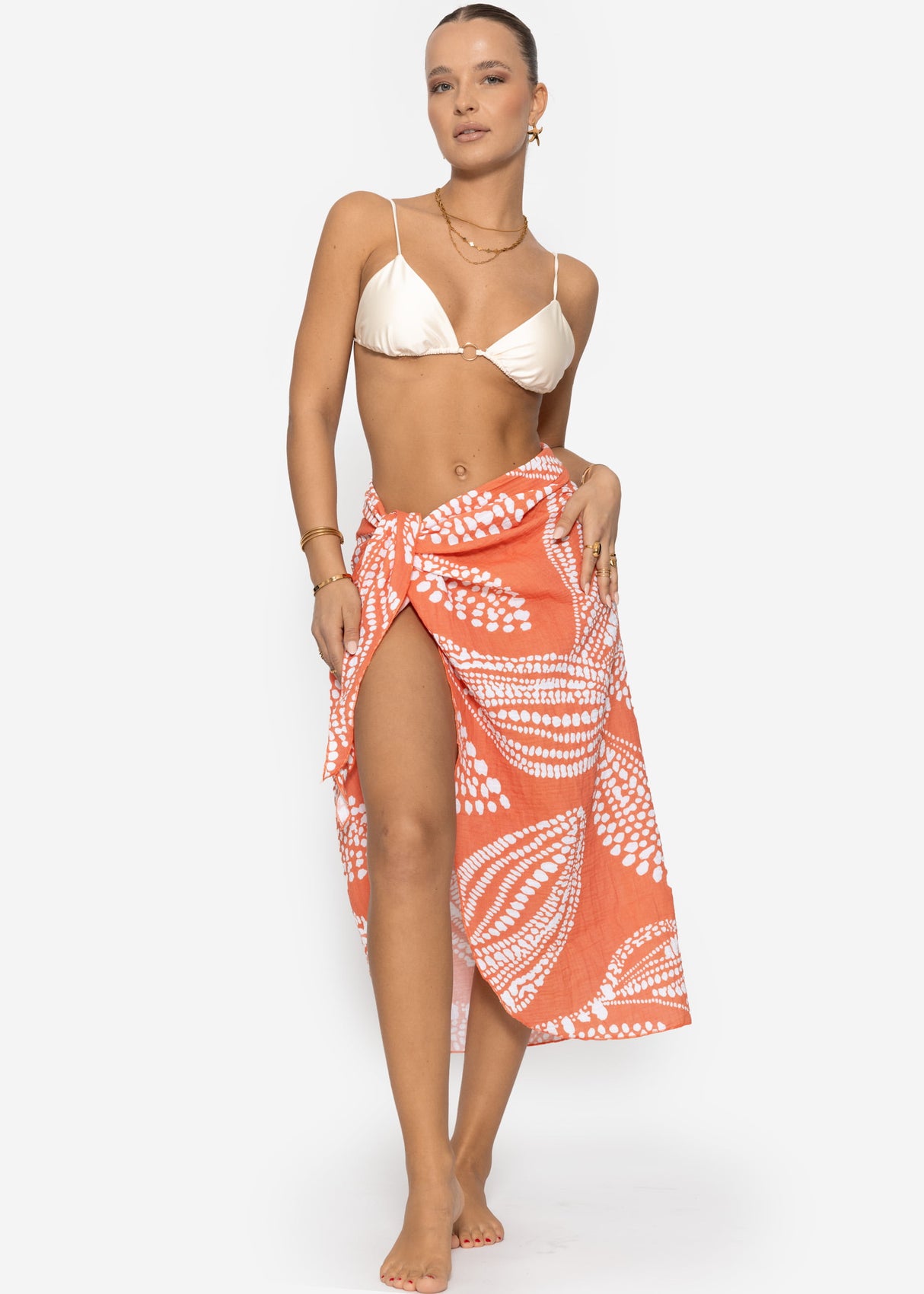 Muslin pareo with print - orange