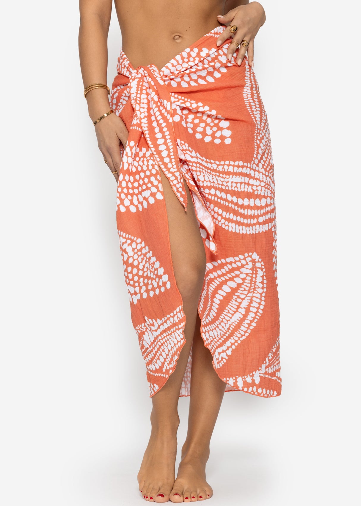 Muslin pareo with print - orange