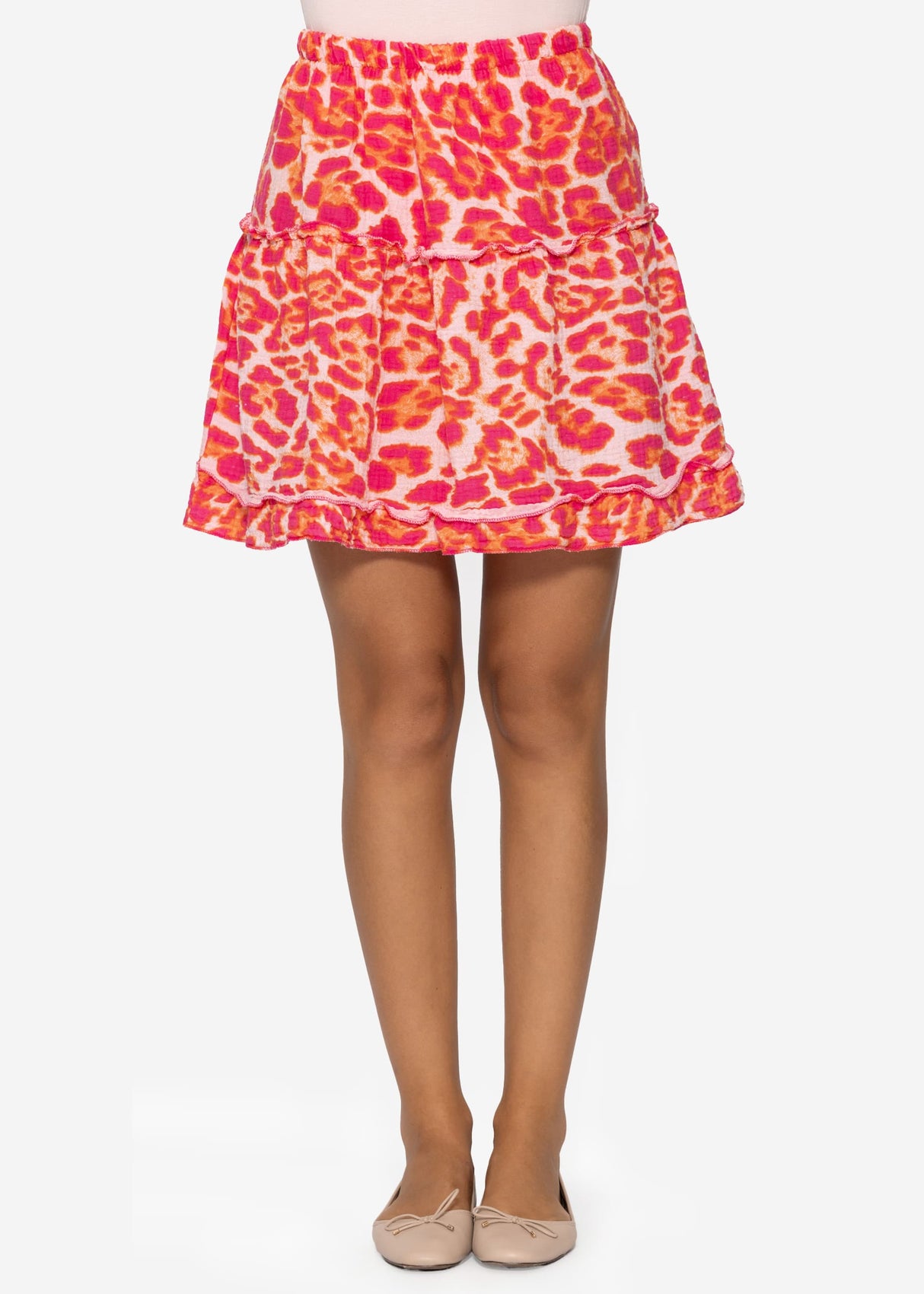 Musselin Rock mit Leo-Print - pink