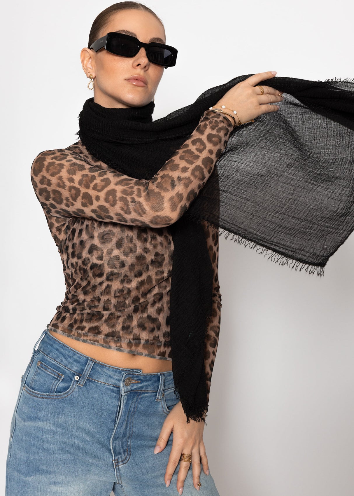 Musselin Schal, schwarz