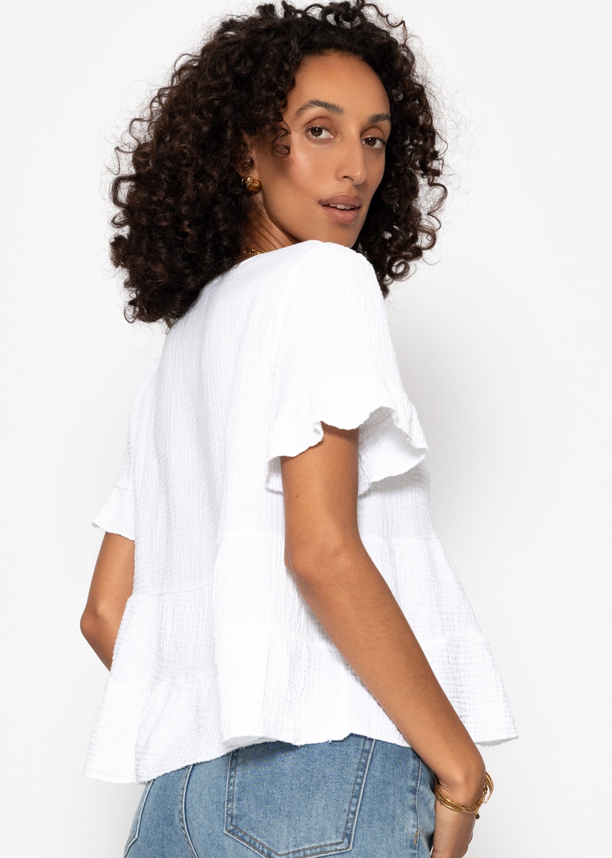 Musselin Shirt mit Volants - weiß