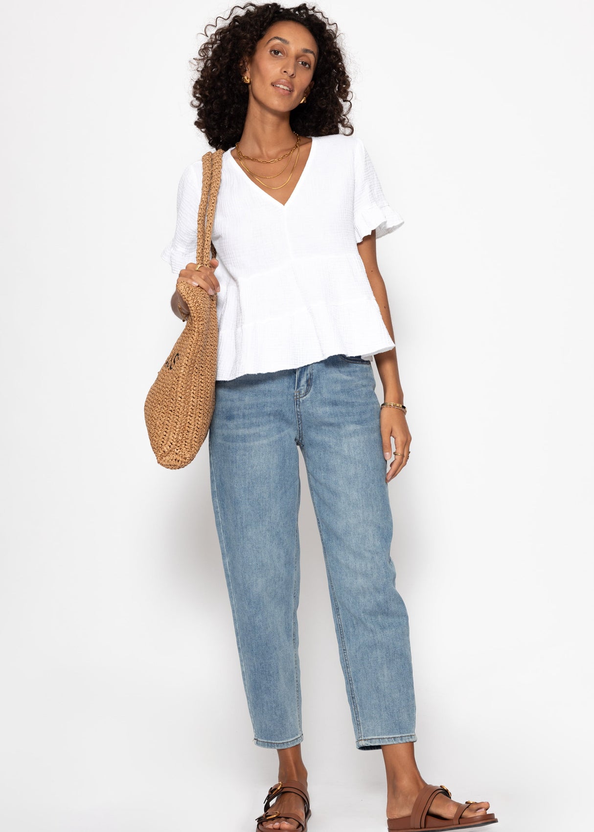 Musselin Shirt mit Volants - weiß