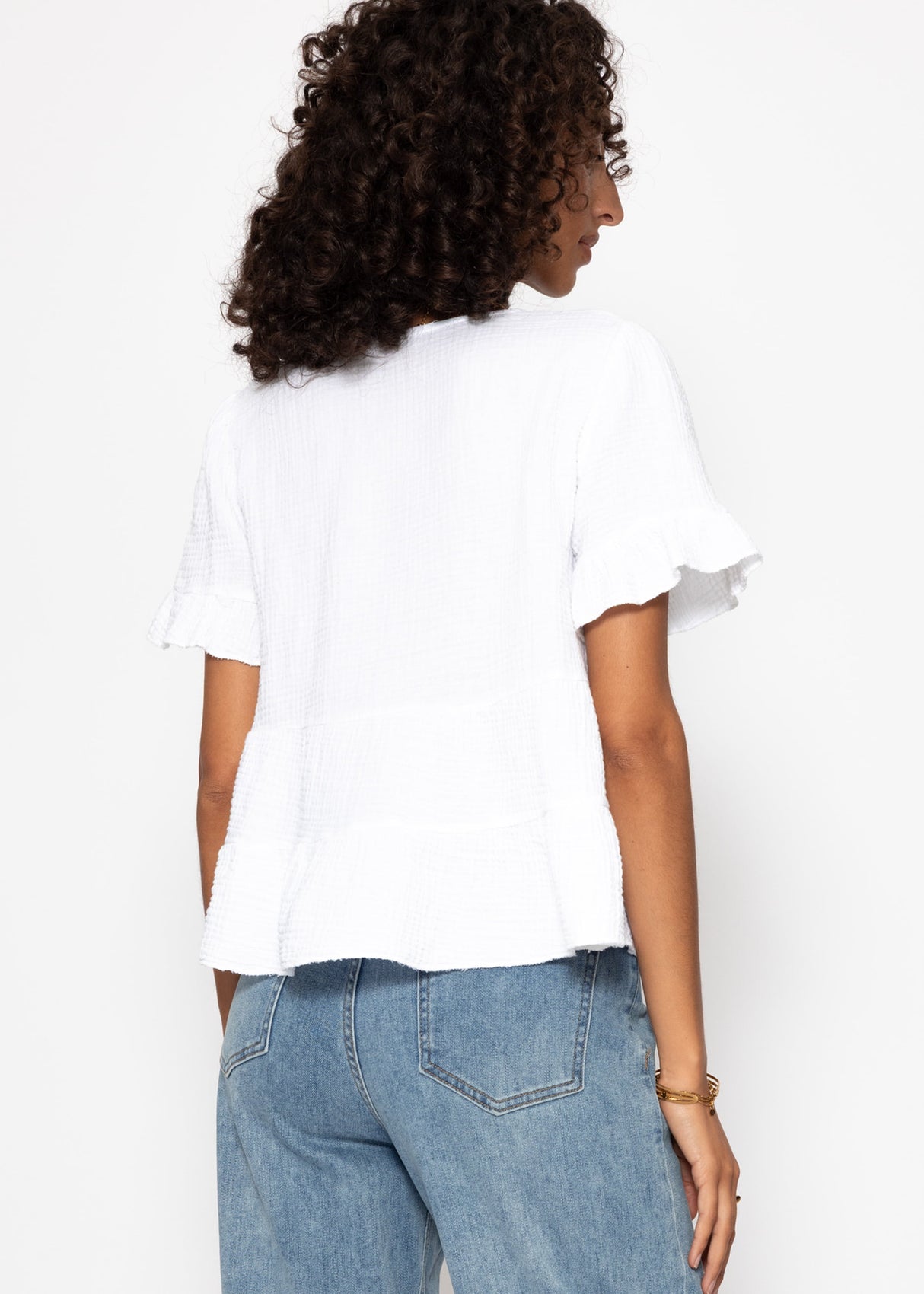 Musselin Shirt mit Volants - weiß