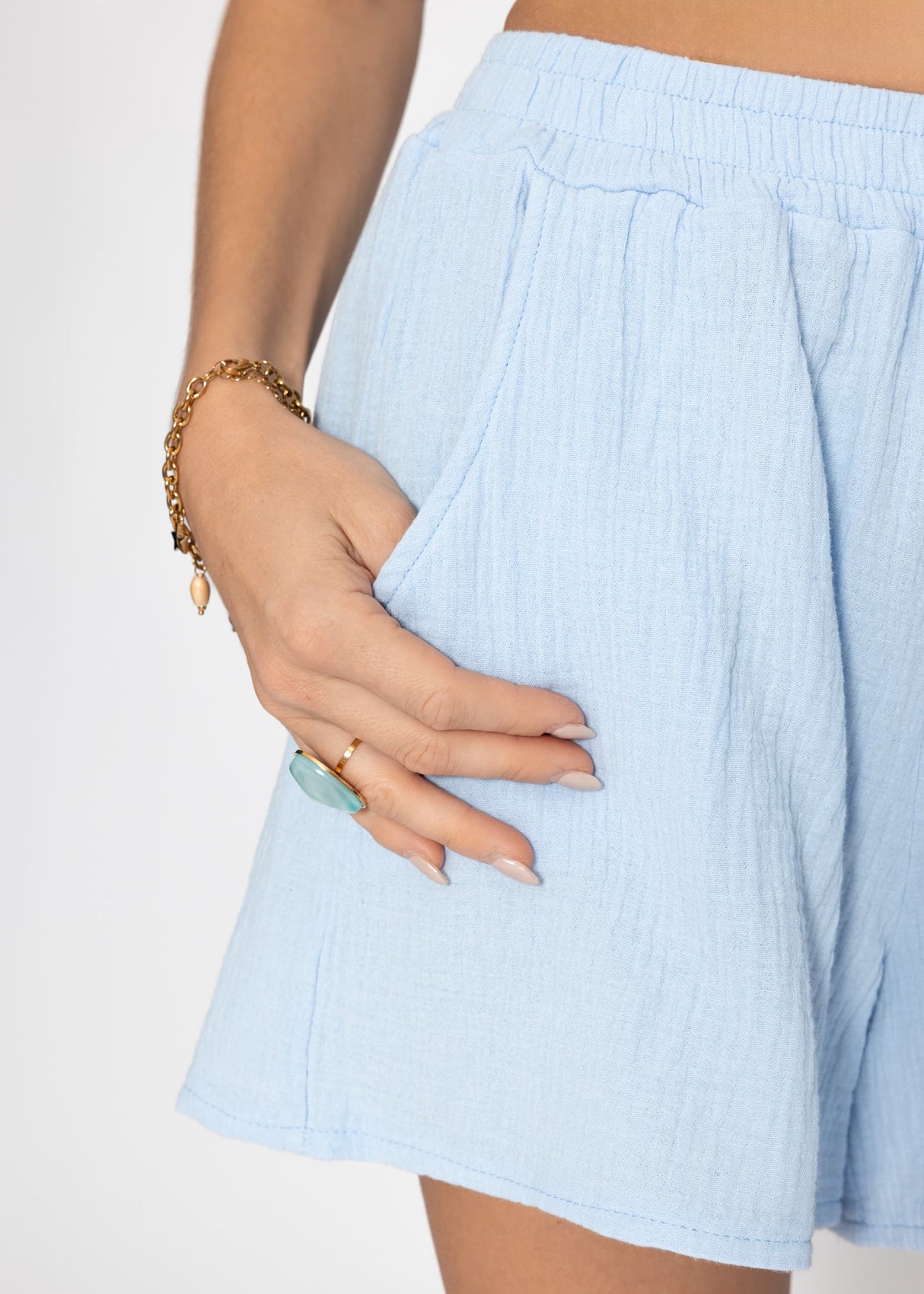 Musselin Shorts, hellblau
