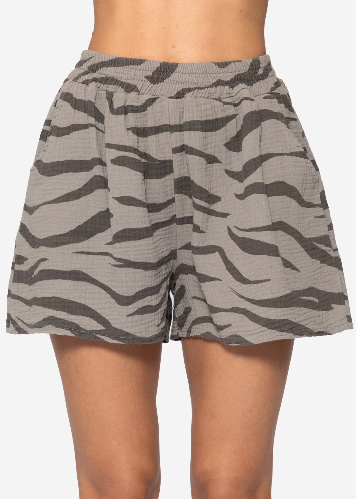 Muslin shorts with zebra print - taupe