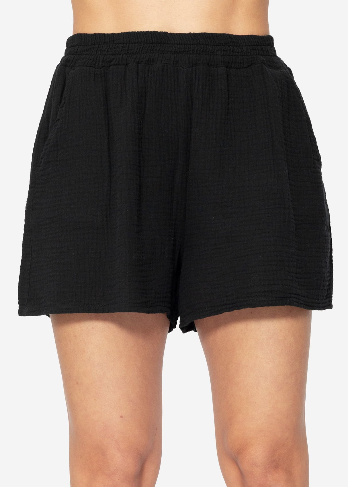 Musselin Shorts, schwarz