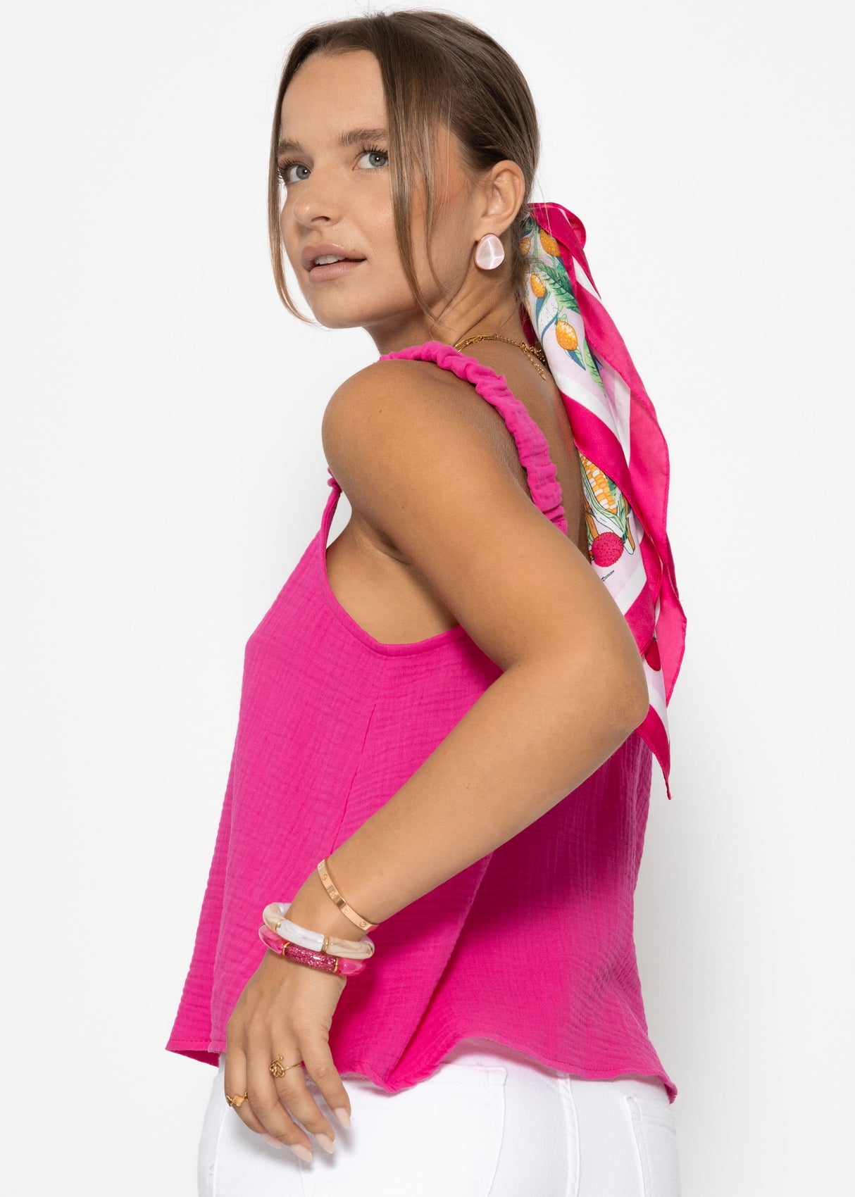 Musselin top with gathered straps - pink