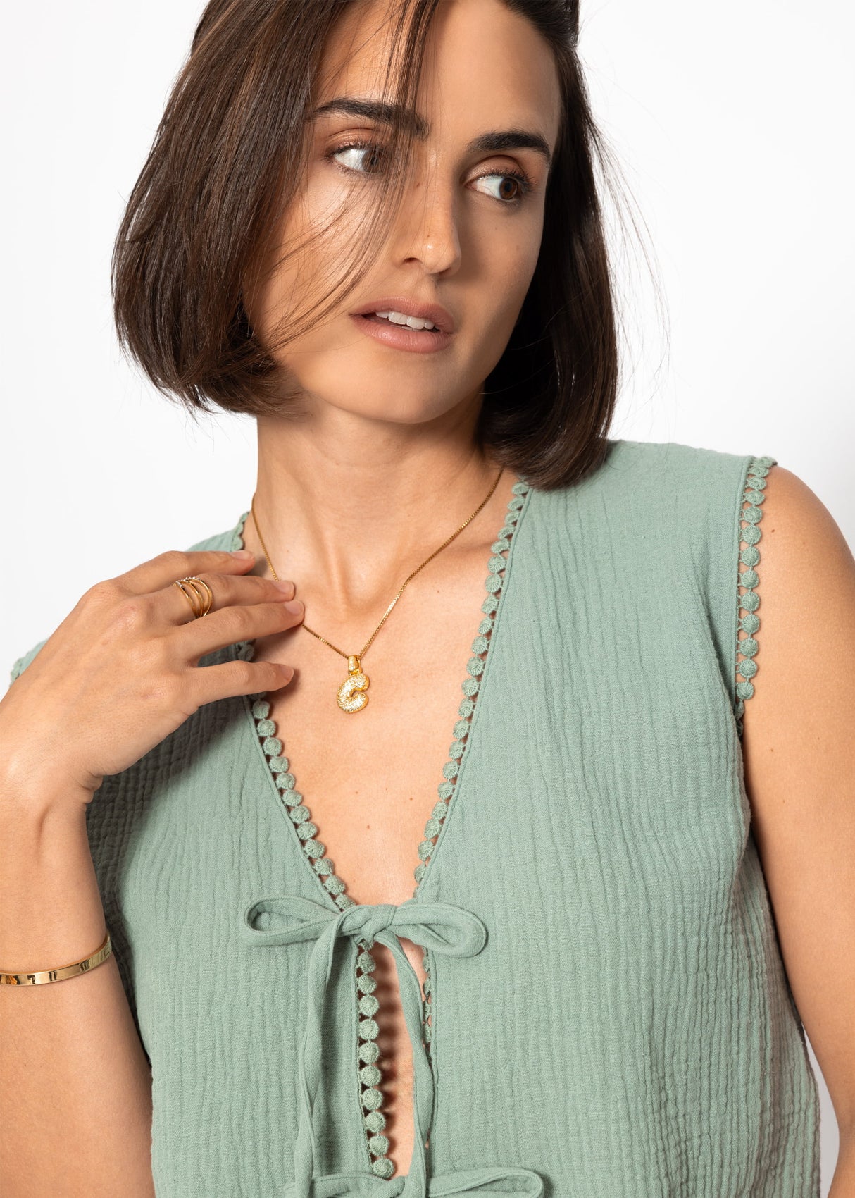 Musselin top with grinding - sage green