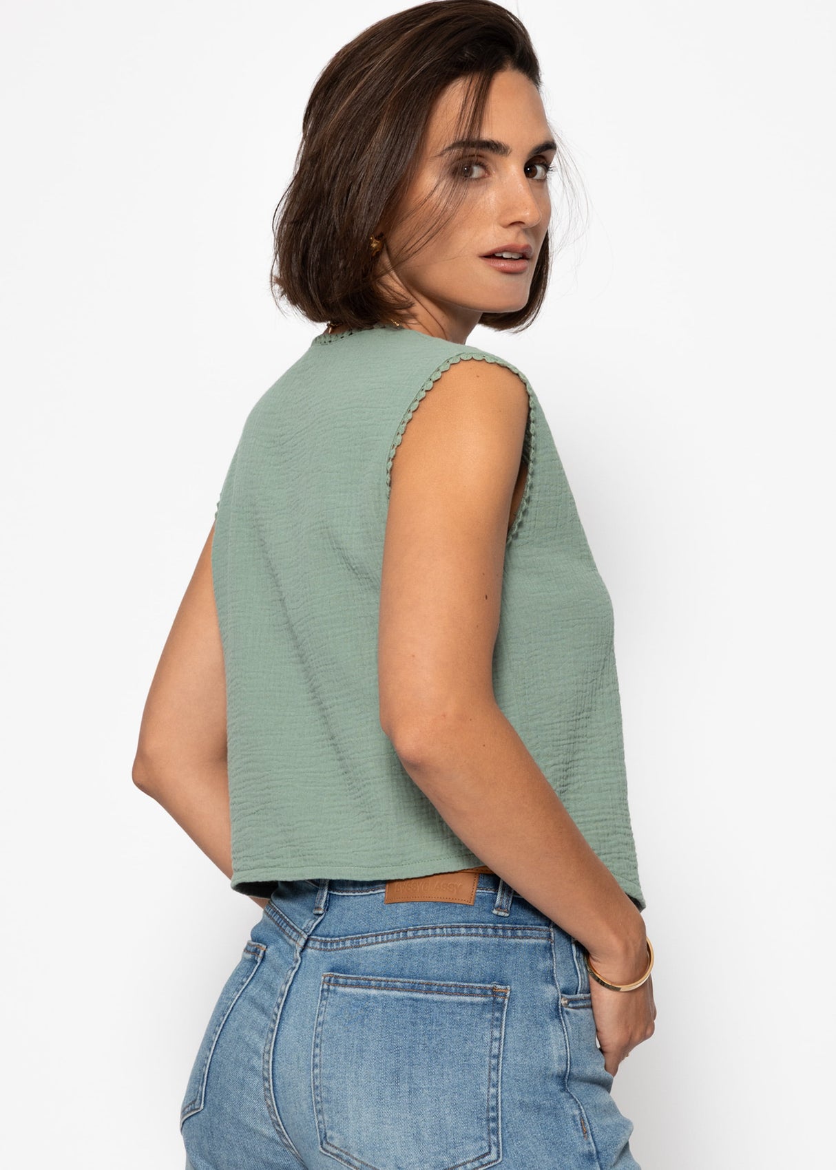 Musselin top with grinding - sage green