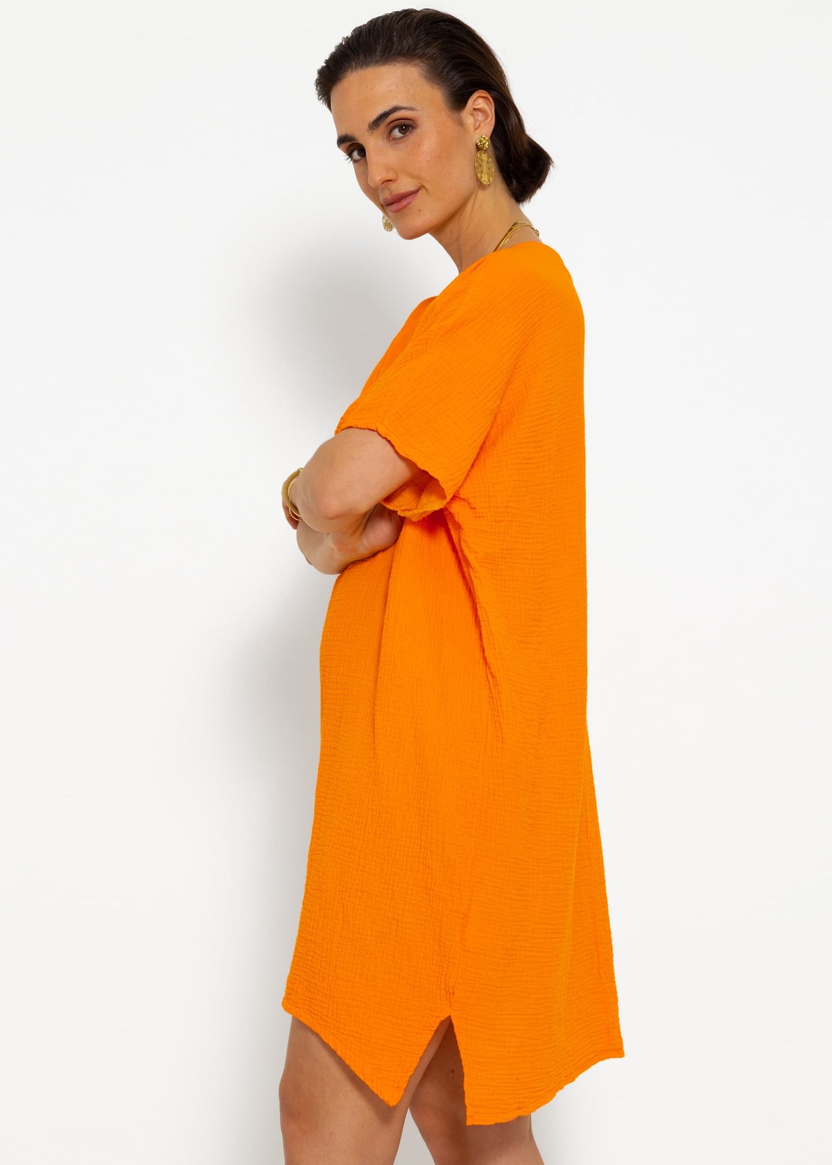 Musselin Tunika mit V-Ausschnitt - orange