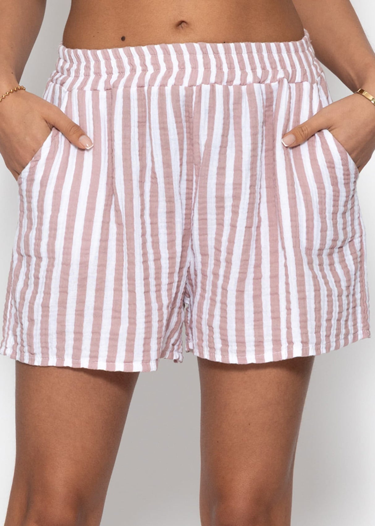 Gestreifte Musselin Shorts - puderrosa