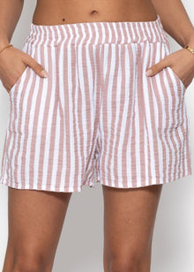 Striped muslin shorts - powder rose
