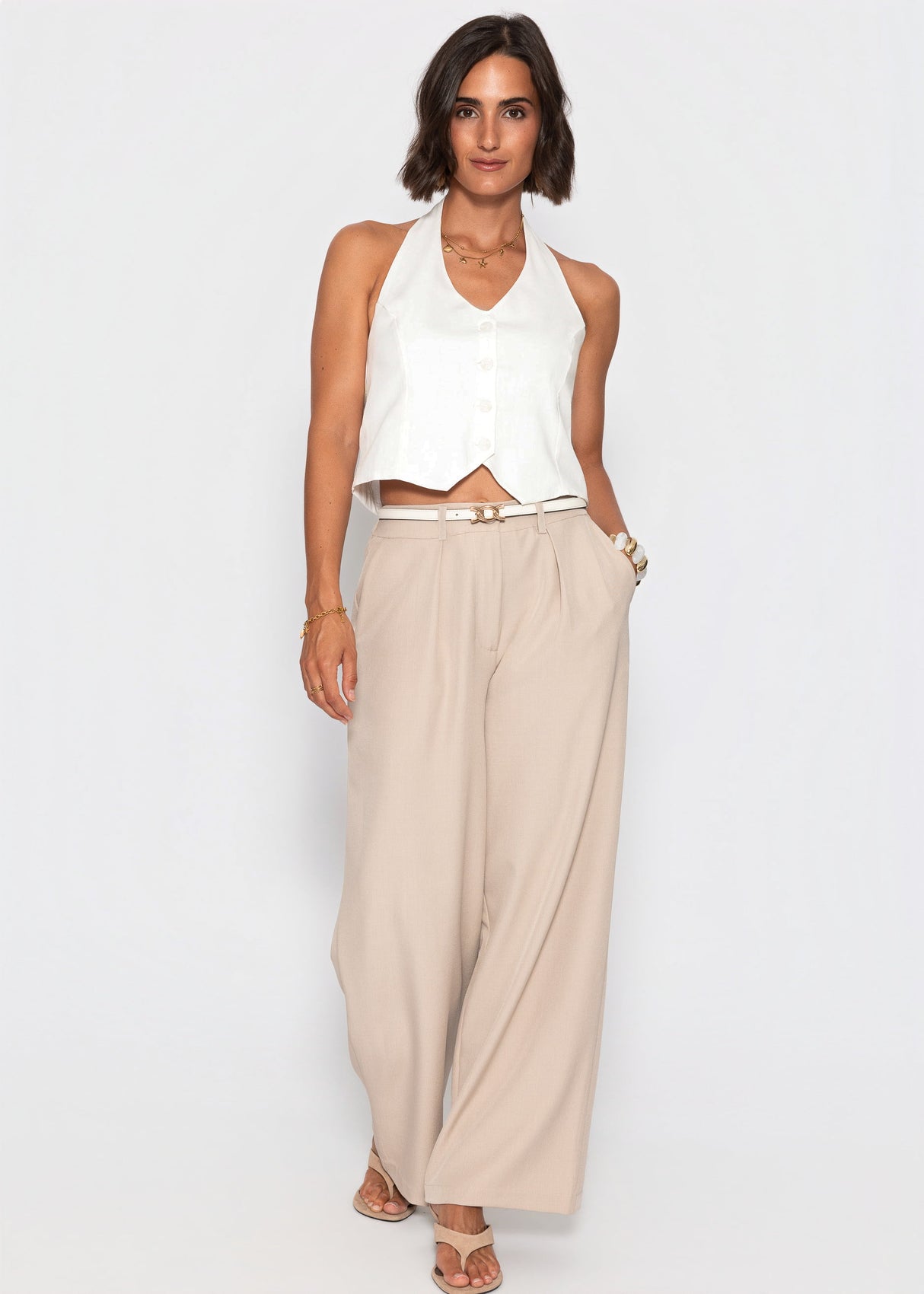 sassyclassy Neckholder-Top mit Knopfleiste - weiß
