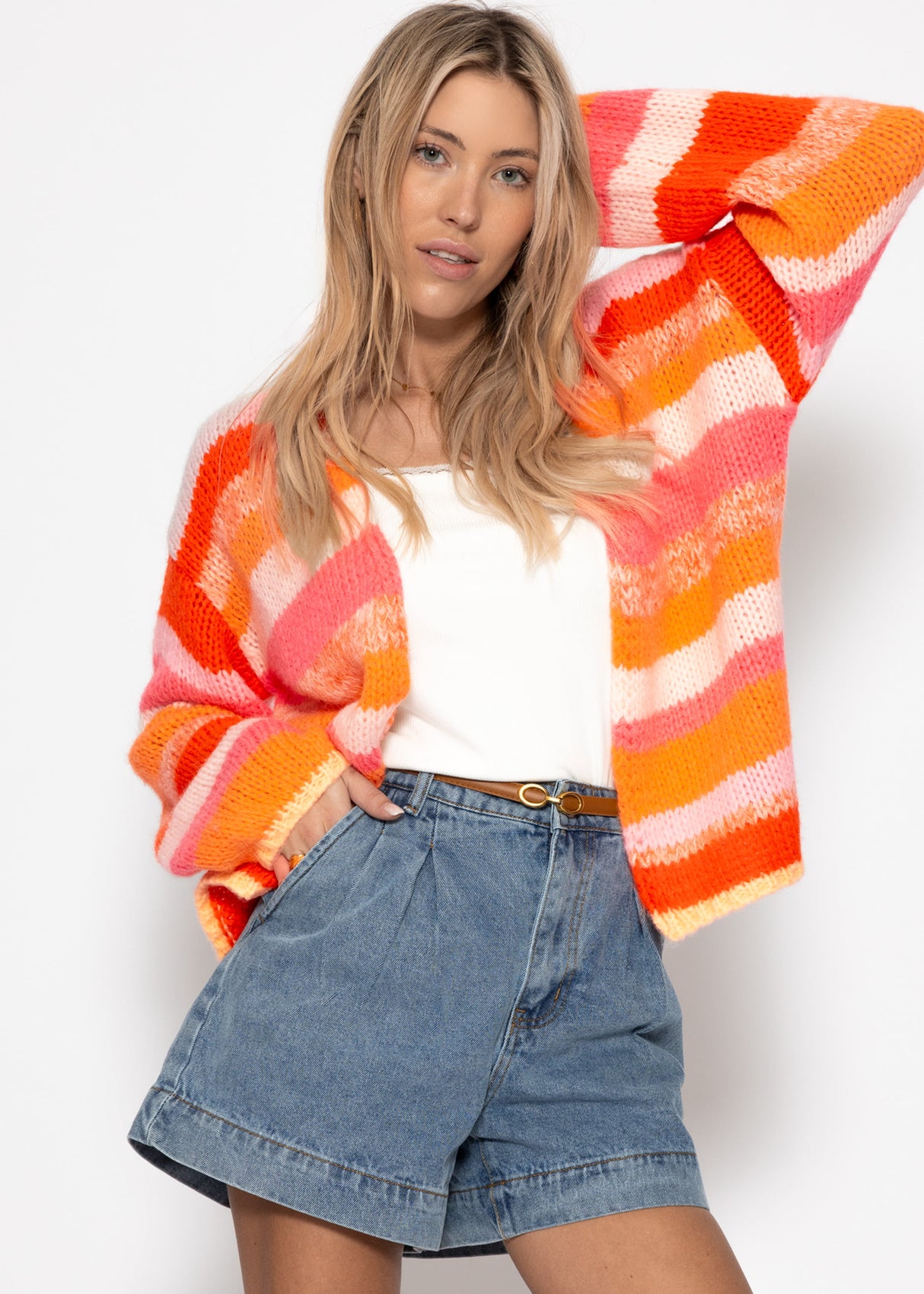 Open cardigan with multicolored stripes - orange