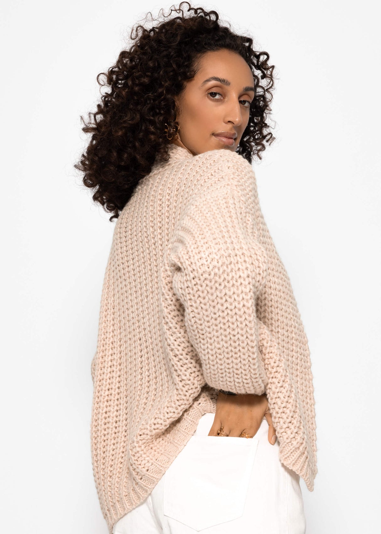 Open coarse -knit cardigan - beige