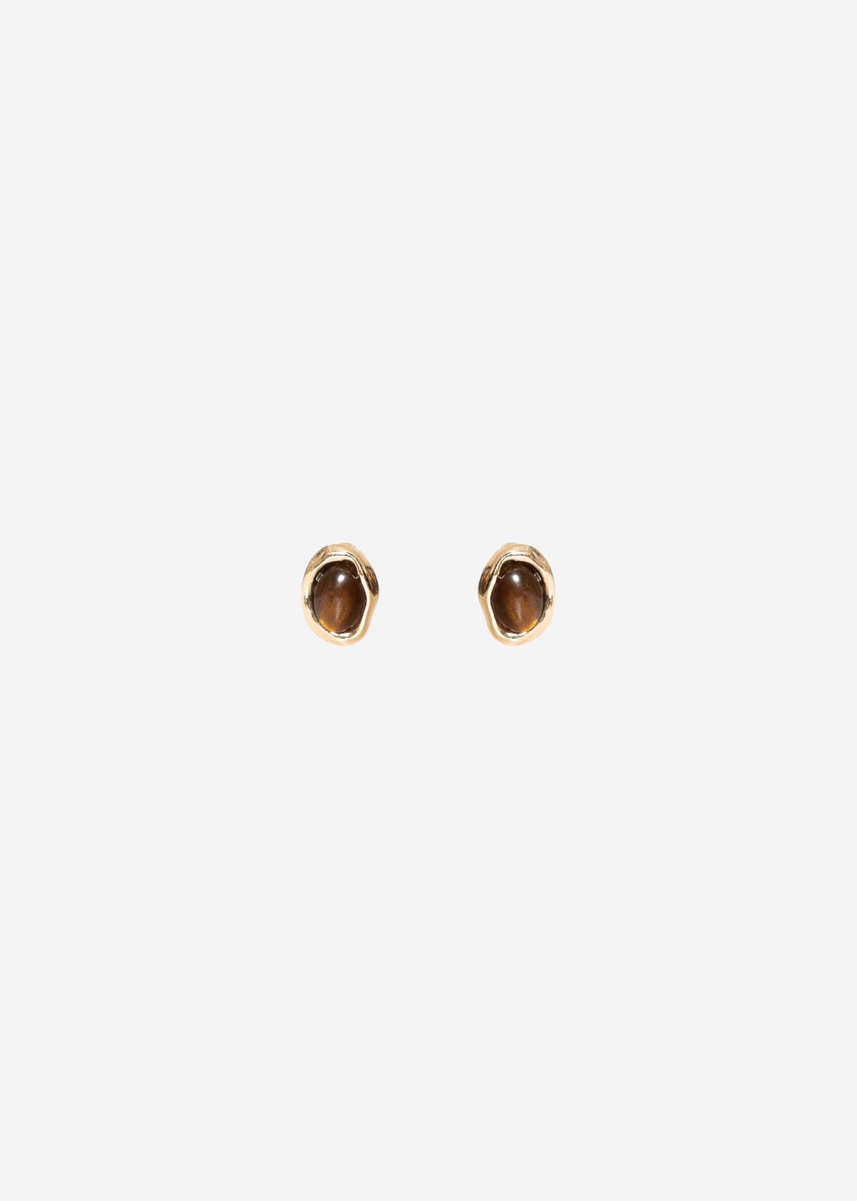 Stud earrings with brown stone - gold