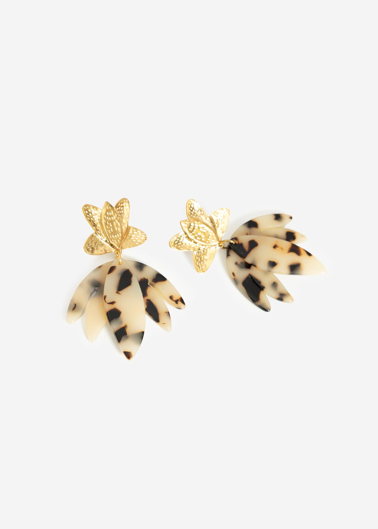 Ear connector with brown flowers - gold
