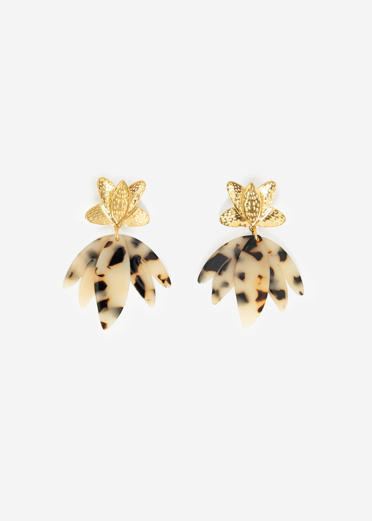 Ear connector with brown flowers - gold