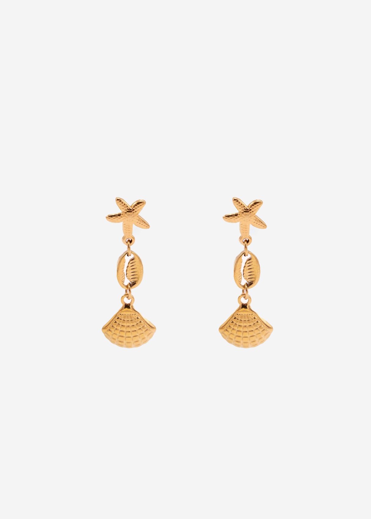 Stud earrings with shells and starfish - gold