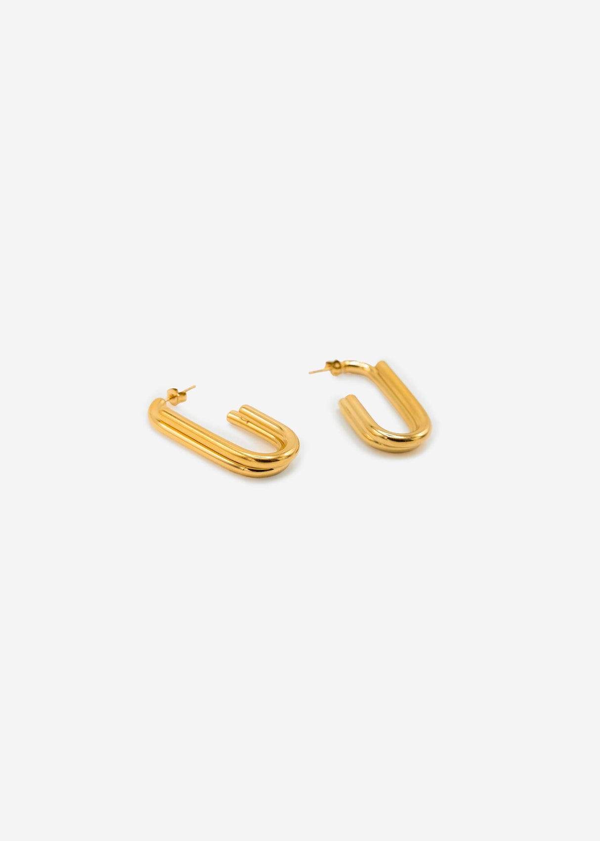 Oval, double half-creole earrings - gold