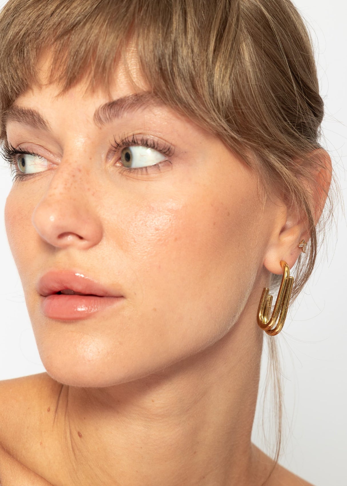 Oval, double half-creole earrings - gold
